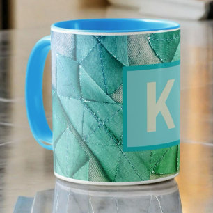 Monogram ombre blue teal grönt nautisk abstrakt kaffemugg