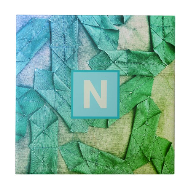 Monogram ombre cyan teal grönt nautisk abstrakt kakelplatta (Framsidan)