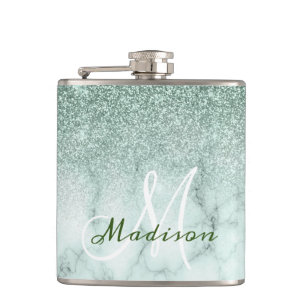 Monogram Ombre Mint Grönt Marble Glitter Fickplunta