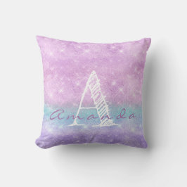 Monogram Ombre Namn Lavender Blu Pastel Watercolor Kudde