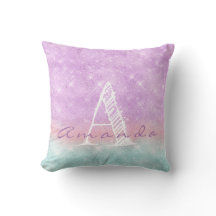 Monogram Ombre Namn Lila Blue Pastel Watercolor