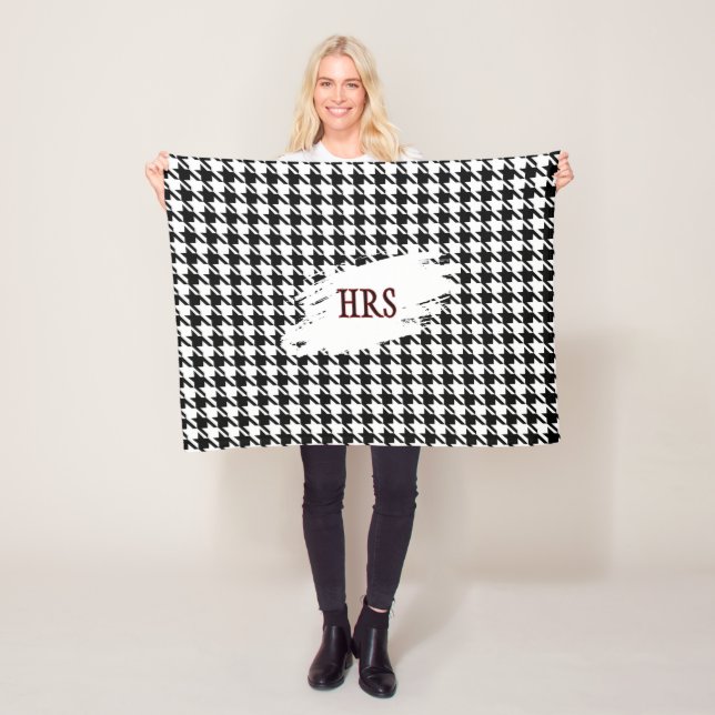 Monogram or Name, Black & White Houndstooth Fleecefilt (På plats)