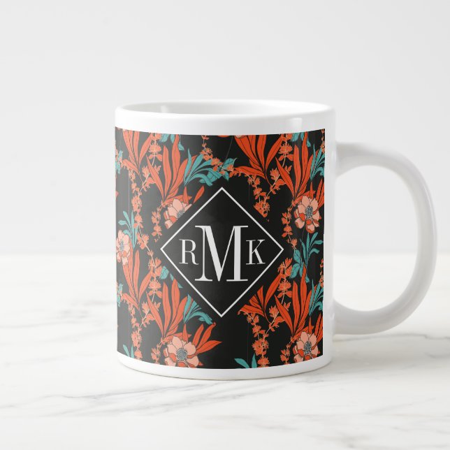 Monogram | Orange abstrakt blommönster Jumbo Mugg (Höger)