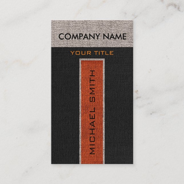 Monogram Orange & Black Burlap Linen Rustic Jute Visitkort (Framsida)