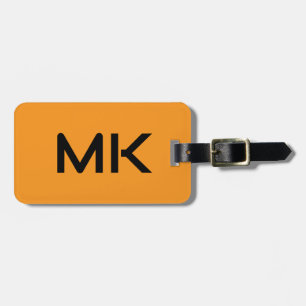 Monogram Orange Black Initialer Namn Gift Favor Bagagebricka