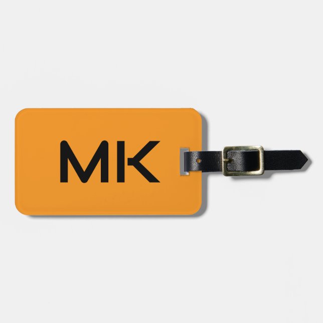 Monogram Orange Black Initialer Namn Gift Favor Bagagebricka (Horisontell Framsida)