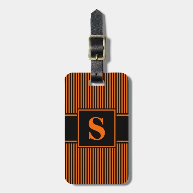 Monogram Orange Black Streck Bagagebricka (Vertikal Framsida)