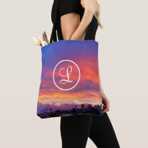 Monogram Orange Blue Gult Sunset Coastal Photo Tygkasse