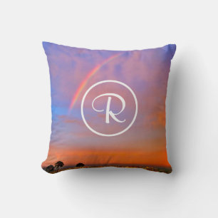 Monogram Orange Blue Sunset Rainbow Photo Modern Kudde