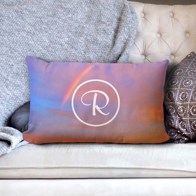 Monogram Orange Blue Sunset Rainbow Photo Modern Lumbarkudde (Skapare uppladdad)