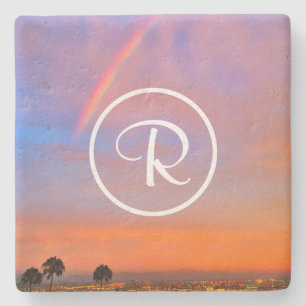Monogram Orange Blue Sunset Rainbow Photo Snyggt Stenunderlägg
