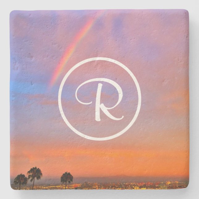Monogram Orange Blue Sunset Rainbow Photo Snyggt Stenunderlägg (Framsidan)