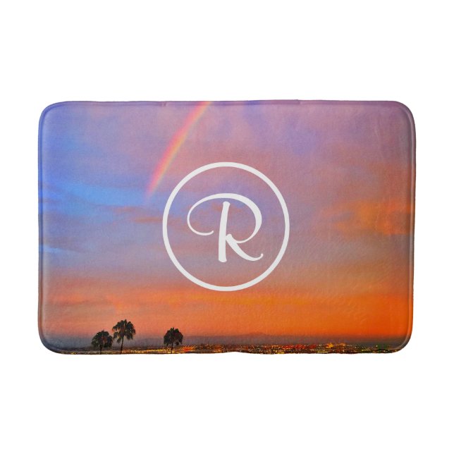 Monogram Orange Blue Sunset Rainbow Photogratograp Badrumsmatta (Framsidan)