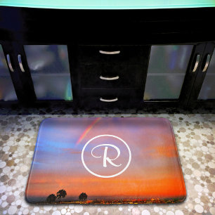 Monogram Orange Blue Sunset Rainbow Photogratograp Badrumsmatta