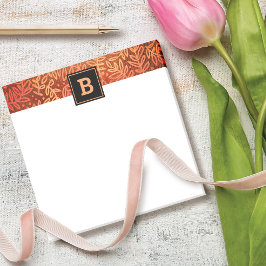 Monogram orange botanik löv mönster fet chic post-it block