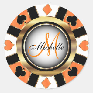 Monogram Orange Casino Poker Chip Design Runt Klistermärke