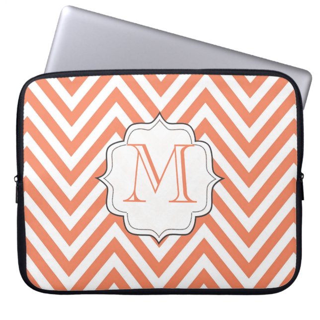 Monogram Orange Chevron Designer Laptopväska Laptop Fodral (Framsidan)