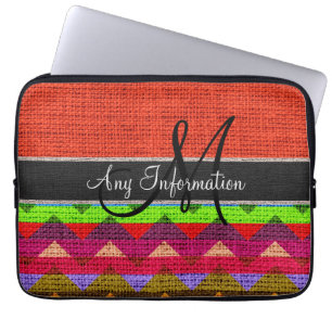 Monogram Orange Chevron Zigzag Jutehessian Laptop Sleeve