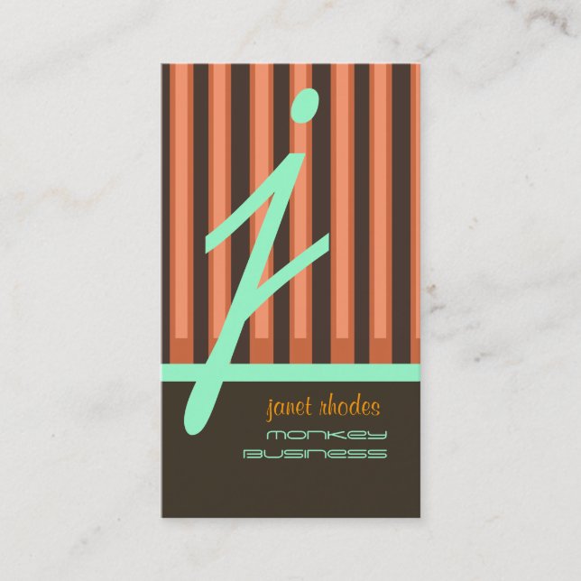 Monogram orange/choklad/seafoam-ränder visitkort (Framsida)