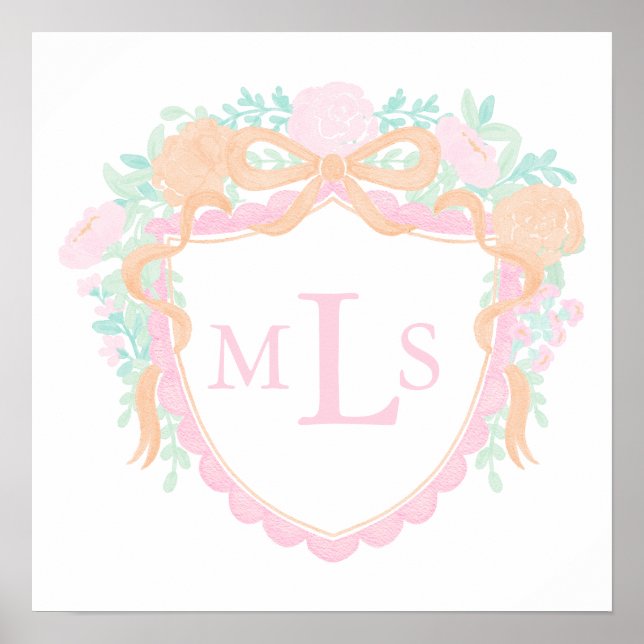 Monogram Orange - falsk Pumpkin Vapensköld Party-t Poster (Framsidan)