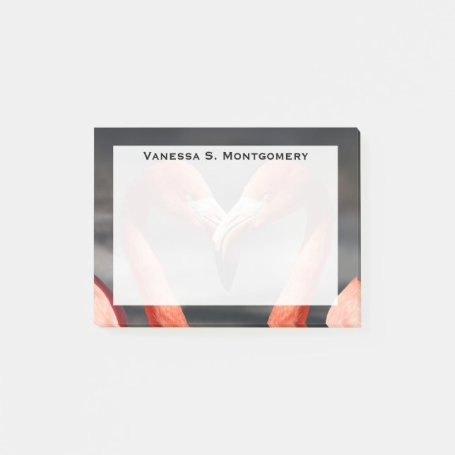 Monogram Orange Flamingos Vadrande Fågel Hjärt Post-it Block (Framsida)