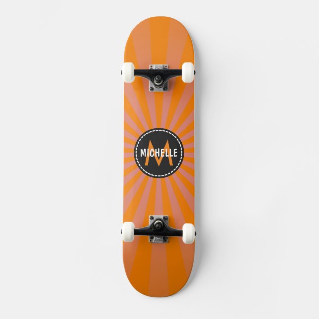 Monogram Orange Funky Sol Rays Mönster Skateboard Bräda 20,5 Cm (Framsida)