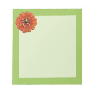 Monogram Orange Gerbera Daisy Grönt Anteckningsblo Anteckningsblock