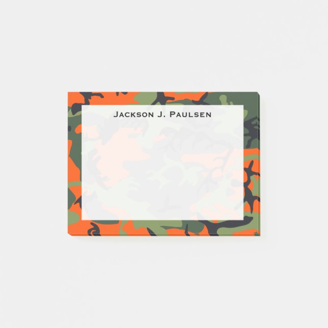 Monogram Orange, Grön, Svart Kamouflage Post-it Block (Framsida)