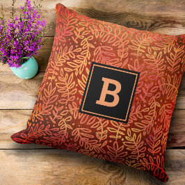 Monogram orange guld löv mönster, modern löv kudde