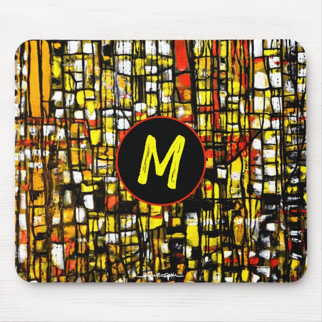 Monogram Orange Gult Red Black Abstrakt Art Musmatta (Framsidan)