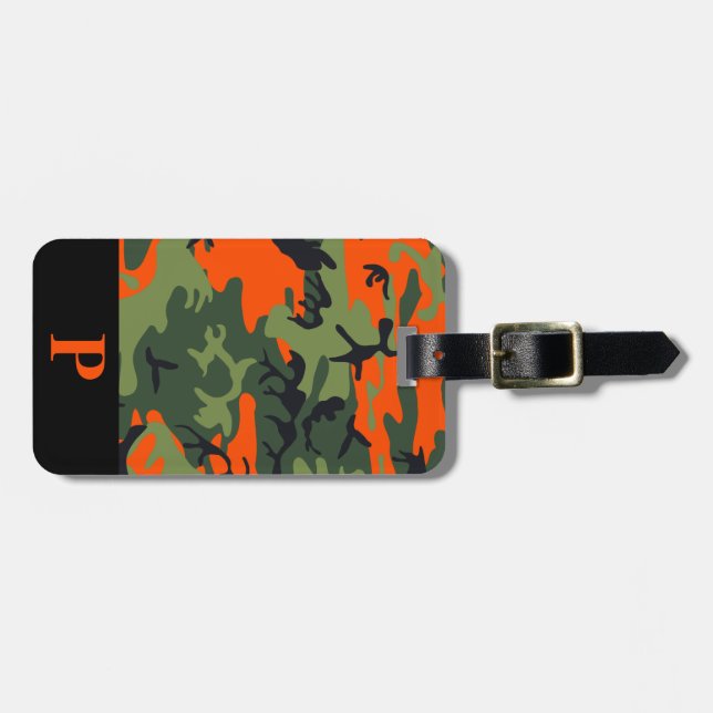 Monogram Orange Hunting Camo Camouflage Black Bagagebricka (Horisontell Framsida)
