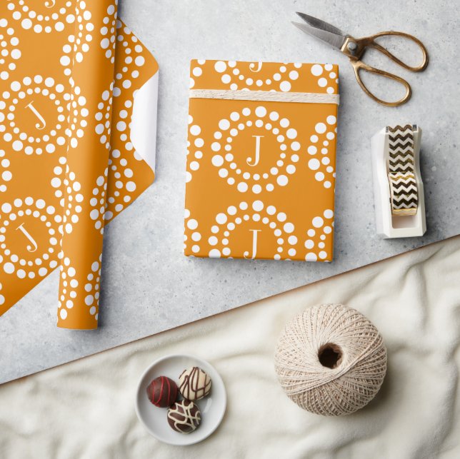 Monogram orange inslagspapper presentpapper (Hantverk)