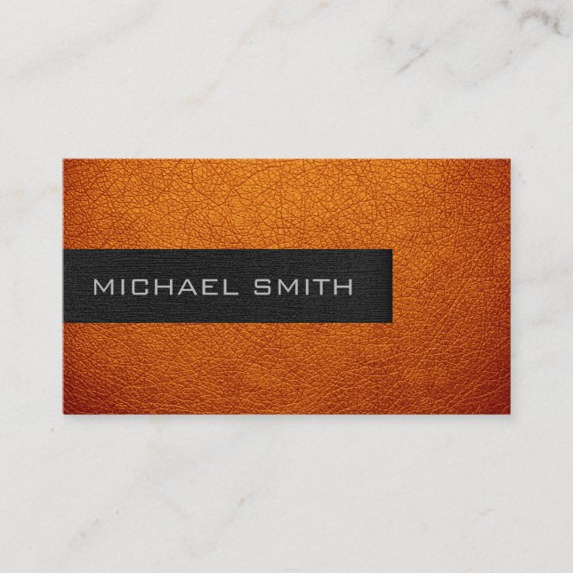 Monogram Orange Leather-utseende Visitkort (Framsida)