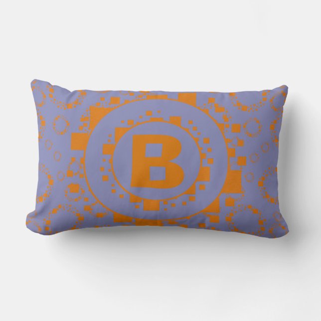 Monogram orange lila Cirkelrutor mönster Lumbarkudde (Framsida)