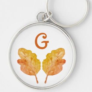 Monogram Orange Löv för automatisk avverkning Rund Silverfärgad Nyckelring