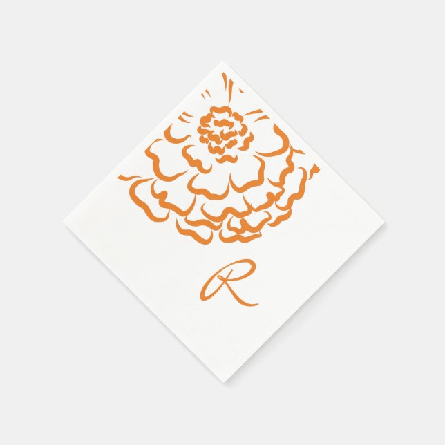 Monogram Orange Marigold Flower Blommigt Bröllop Pappersservett (Hörn)