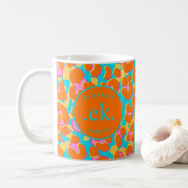 Monogram Orange och Blue Leopard Kaffemugg (Med munk)