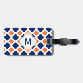 Monogram Orange och Royal Blue Quatrefoil Bagagebricka