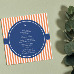 Monogram Orange och vit Rand med Royal Blue Inbjudningar