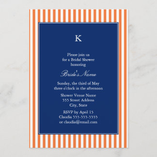 Monogram Orange och vit Rand med Royal Blue Inbjudningar