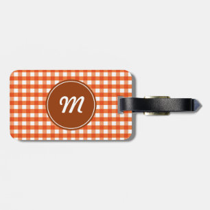 Monogram Orange och White Gingham Mönster Bagagebricka