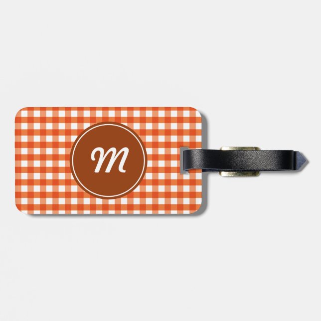 Monogram Orange och White Gingham Mönster Bagagebricka (Baksida Vågrät)