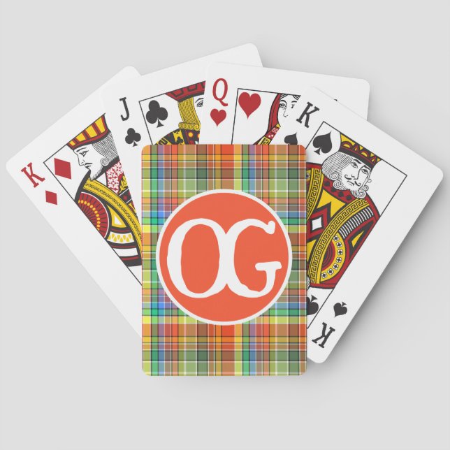 Monogram Orange Plaid Personlig Färgrik Casinokort (Baksidan)