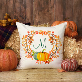 Monogram Orange Play Tartan Fall Pumpkin Blommigt Kudde