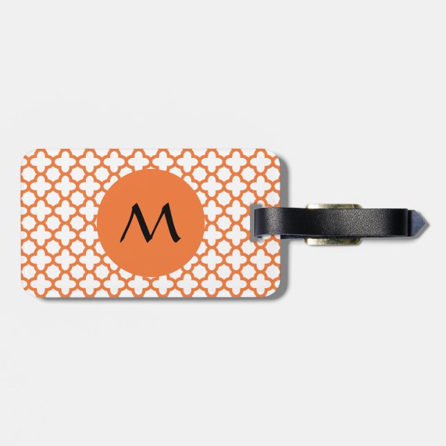 Monogram Orange Quatrefoil Mönster Bagagebricka (Baksida Vågrät)