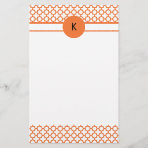 Monogram Orange Quatrefoil Mönster Brevpapper
