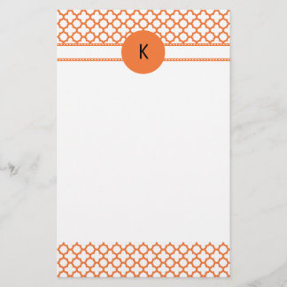 Monogram Orange Quatrefoil Mönster Brevpapper
