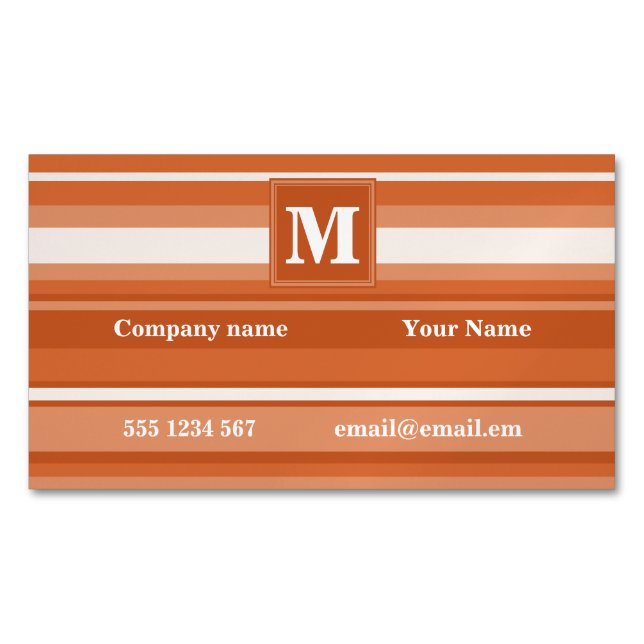 Monogram orange rand magnetiska visitkort (Framsida)
