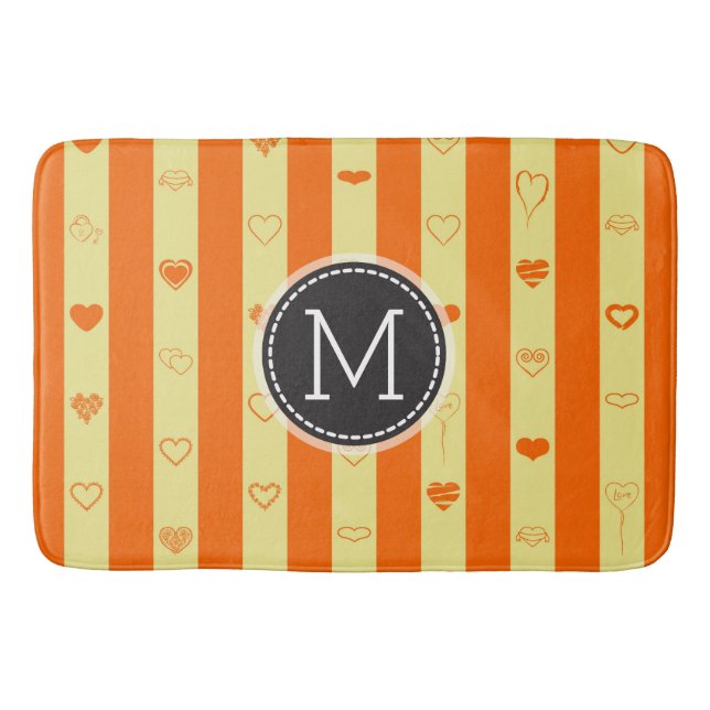 Monogram Orange Rand Modern Heart Mönster Badrumsmatta (Framsidan)