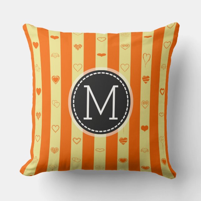 Monogram Orange Rand Modern Heart Mönster Kudde (Framsida)